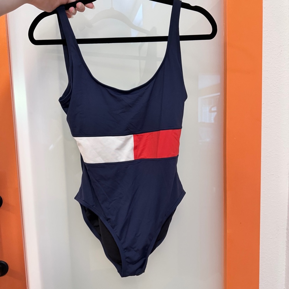 Tommy Hilfiger Navy and Red One Piece Swimsuit